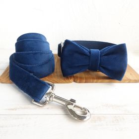Bow pet collar large and small pet traction collar dog chain (Option: Blue-XL)