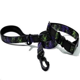 Embossed UV Printed Dog Leash & Collar Set 1.5cm Wide, Waterproof Tear-Resistant Easy To Clean PVC Set, Stylish Patterned Walking Training Gear For Sm (Option: Purple)